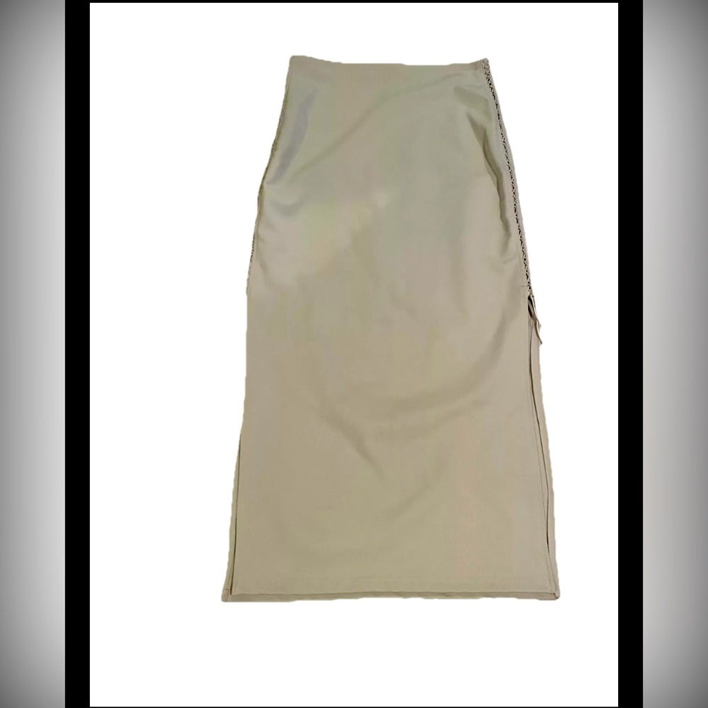 Elegant Beige Women's Skirt. Vintage low rise maxi ankle Braids tassels y2k 2000